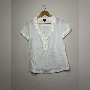 Talbots Linen Ruffle Short Sleeve Top Size 4 Petite